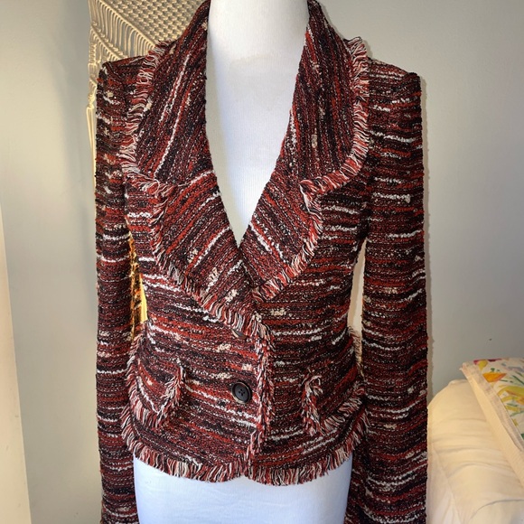 St. John Black Label Knit Tweed Fringe Cropped Jacket - Picture 2 of 9